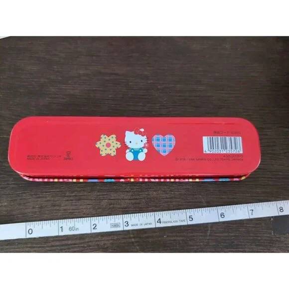 Vtg Sanrio Hello Kitty Pencil Case Tin Box Red Pen Case Metal 1994 JAPAN Rare - Picture 8 of 9